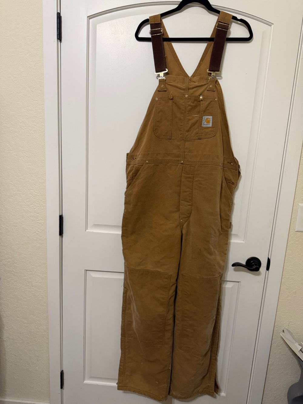 Carhartt Tan Canvasi insulated Duck Overalls with Brown Straps